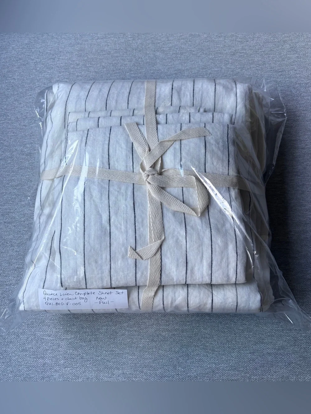 Quince European Linen Sheet Set Full Pencil Stripe Open Box New